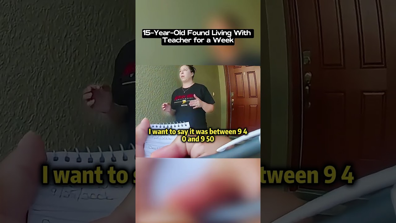 Officer takes notes as a woman recalls a timeline outside a front door