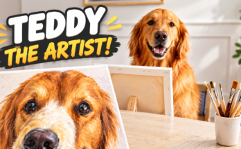 Teddy the Golden Retriever Tries His Paw at Painting